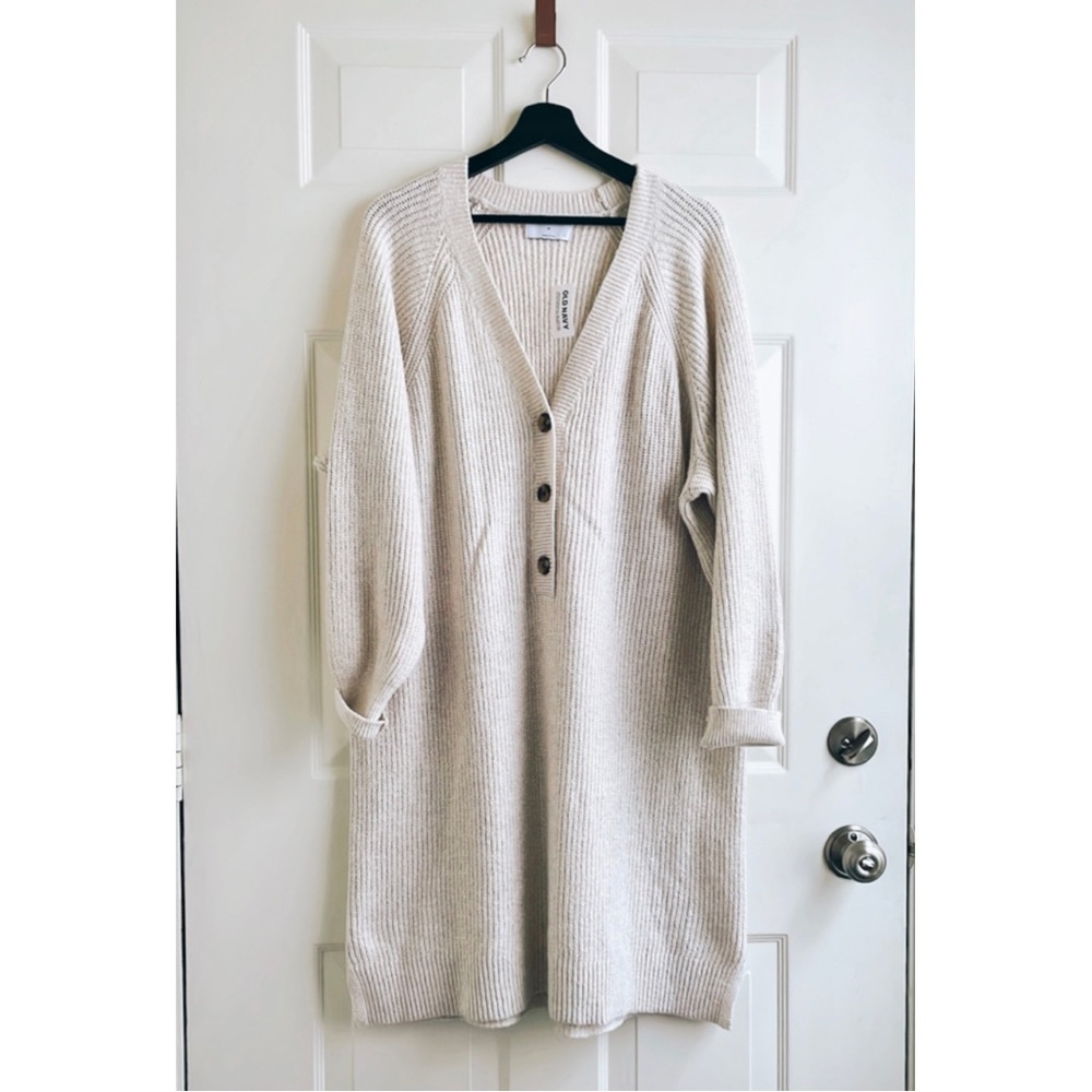 Old Navy | Cream Ribbed Long Sleeve Sweater Dress